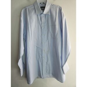John W. Norsdstrom Men Blue White Gingham Traditional Fit Button Up Shirt  17.5